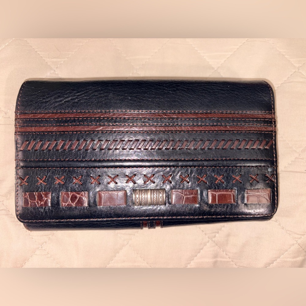Brighton Vintage Two-Tone Leather Croc-Embossed Organizer Wallet - Picture 12 of 12